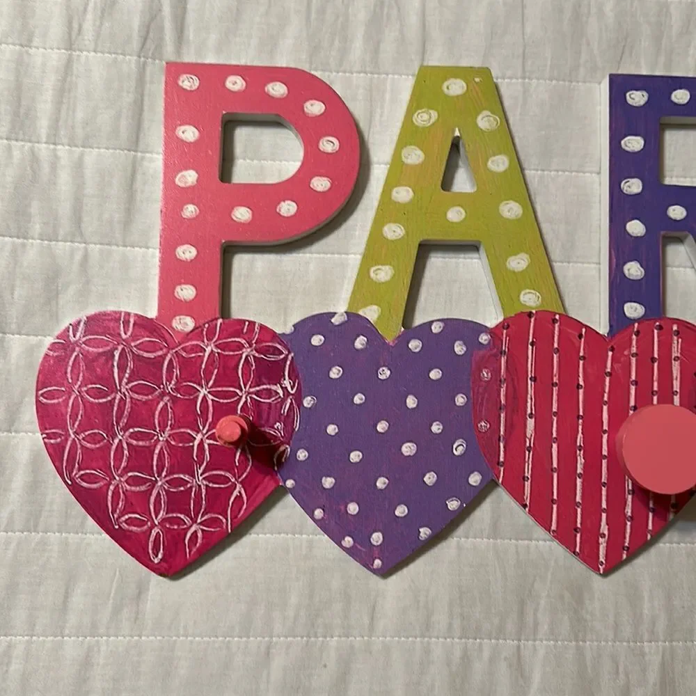 PARIS Love Hearts Multi Girl’s Room Mud Room Bathroom Wooden Hanger Decor